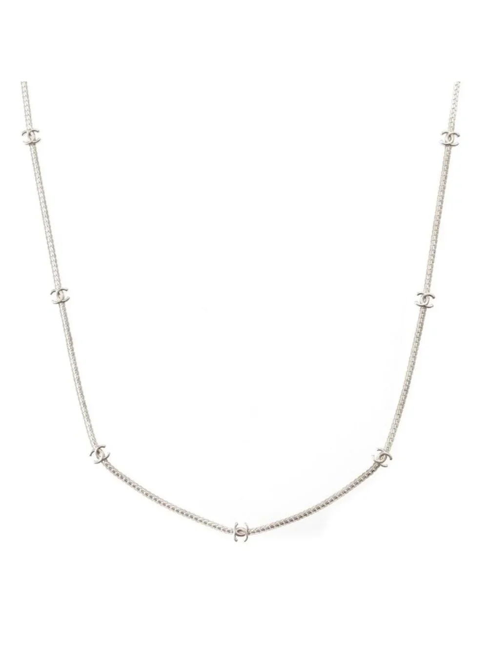 Chanel Multi CC Logo Chain Long Necklace Silver